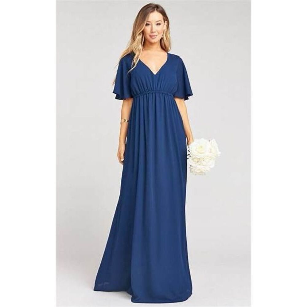 Show Me Your Mumu NWT Emily Empire Maxi Dress in Rich Navy Crisp Sz S